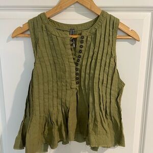 Anthropologie Olive Green Pleated Tank Top